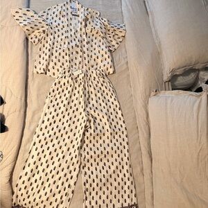 Banana Republic Cream Wide-Leg Printed Pants